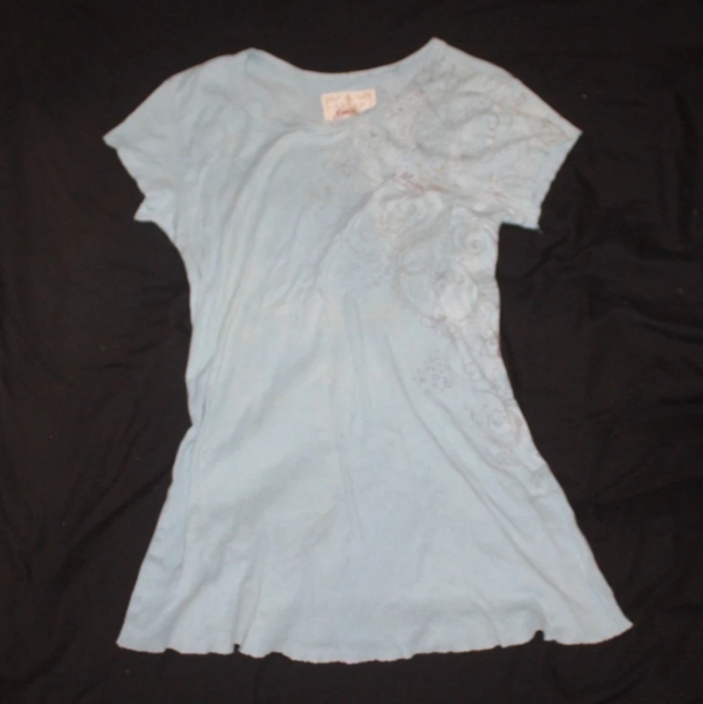 Vintage Miss Bison Women's Turquoise Butterfly Short Sleeve Shirt Size M/M
